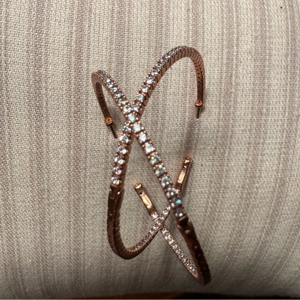Rose Gold Hoop Hinged Earrings with CZ